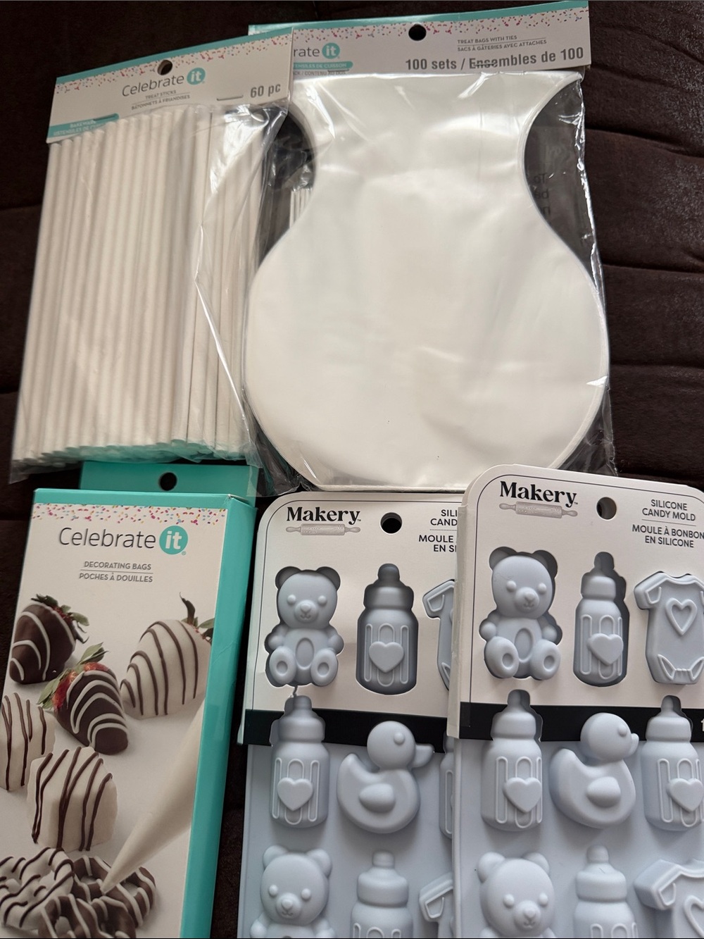 Celebrate It Bundle Of Bags & Silicone Baby Shower Molds Plus Treat Sticks